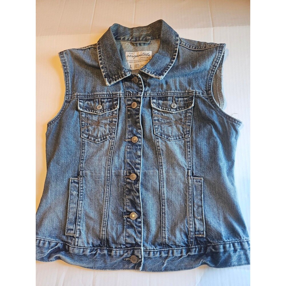 Aeropostale Women's Large Denim Vest Blue Jean Sleeveless Trucker Jacket